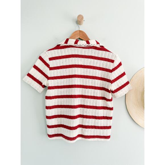 Madewell | NWT Crochet-Knit V-Neck Sweater Tee in Red Ochre | Sz XXS - Picture 10 of 10